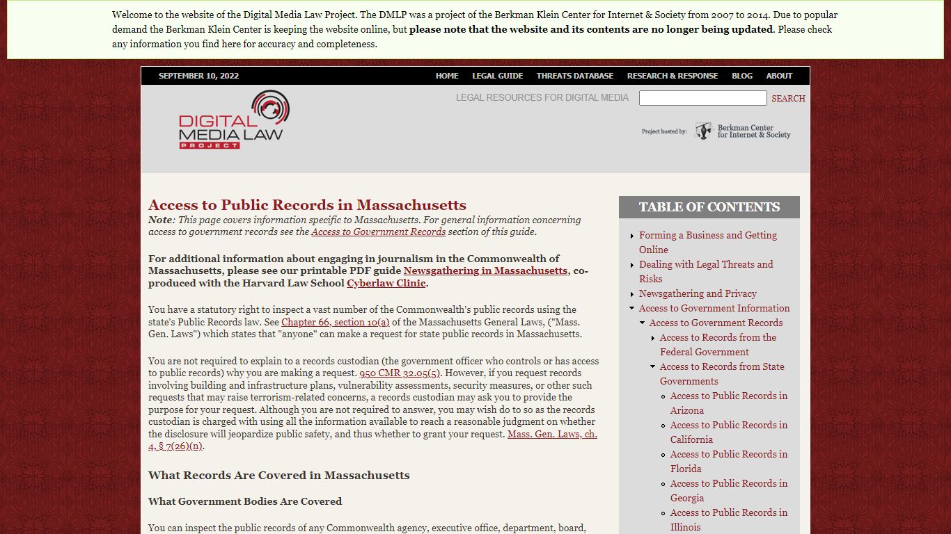 Access to Public Records in Massachusetts | Digital Media Law Project